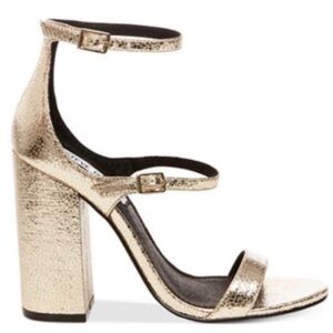 Steve Madden Parrson Metallic Gold Mary Jane Block Heel Pumps Sandals Size 8.5